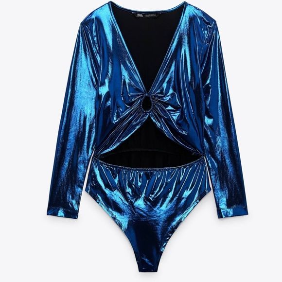 Zara Blue Metallic Bodysuit - Picture 2 of 7